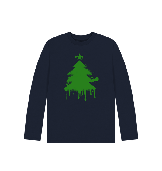 Navy Blue Christmas Graffiti Tree Long Sleeved T-Shirt